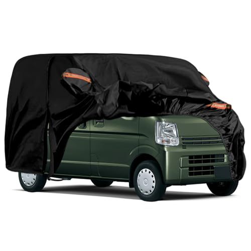 車カバー スズキ エブリイ/エブリイワゴン ボディカバー 防水性アップ 裏起毛 防塵防紫外線 黄砂/雪対策 防風ロープ付き 黒い 四季対応 shu d9164cbc