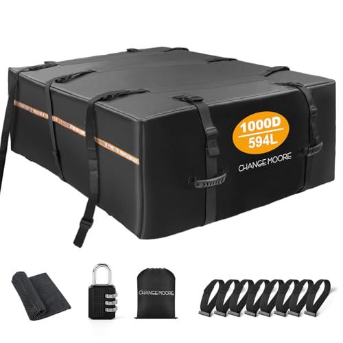 CHANGE MOORE ルーフキャリアバッグ 【IPX6防水】カーゴバッグ 屋根バッグ 折り畳み 大容量594L 耐荷重35kg 8本ベルト 取付簡単 二重PVC防水加工 高強度 1000D ポリエステル 隠れ式防水ファスナー 防雨 防雪 c78eba3f