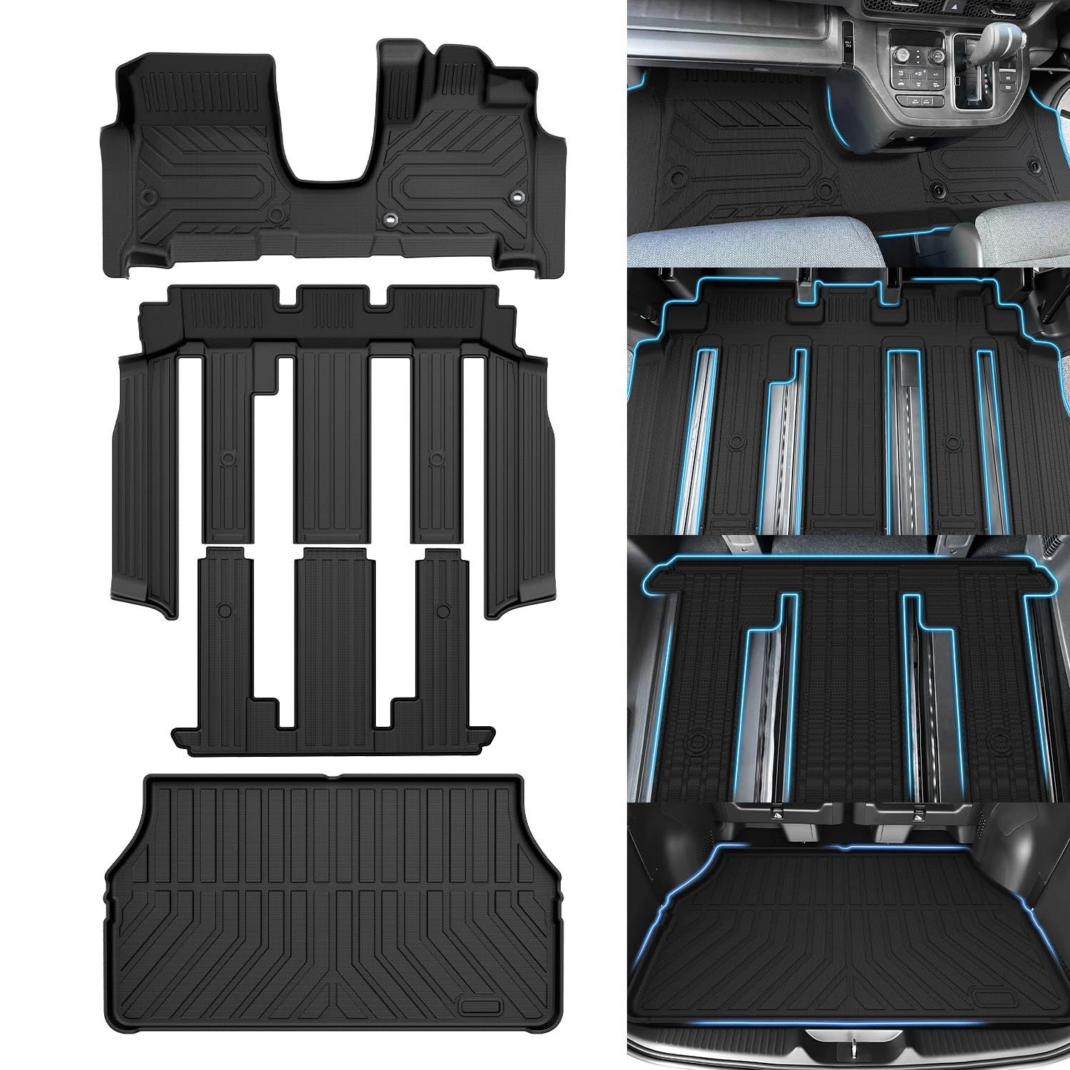 Kotesoto ホンダ 新型ステップワゴン RP系 フロアマットセカンドマットトランクマット STEP WNG RP6 RP7 RP8 カーマット フルセット 新型 ステップワゴン ラゲッジトレイ 滑り止め カーゴマット 3D立体 TPE素材 耐汚れ 0
