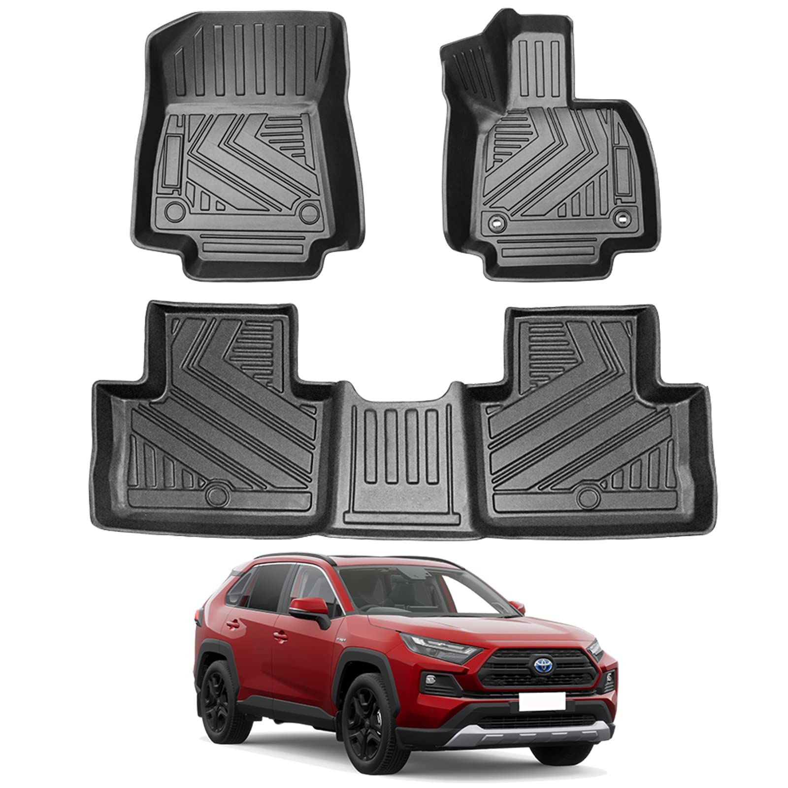 トヨタ RAV4 XA50型 3Dフロアマット TOYOTA RAV4 XA50型 立体フロアマット オートマ用 前席 2列目 TPE素材 カスタムパーツ 防水 滑り防止 耐汚れ 消臭／抗菌効果 車種専用設計 取付簡単 保護パーツ カー用品 3PCS(2 0