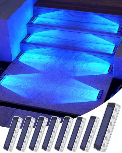 DetarZinLED IP68防水 1000mAh大容量電池 ソーラーライト 屋外 太陽光充電 自動点灯／消灯 ガーデンライト ブルー LED 階段ライト 庭 玄関 歩道 通路 駐車場 用（8個セット） 0