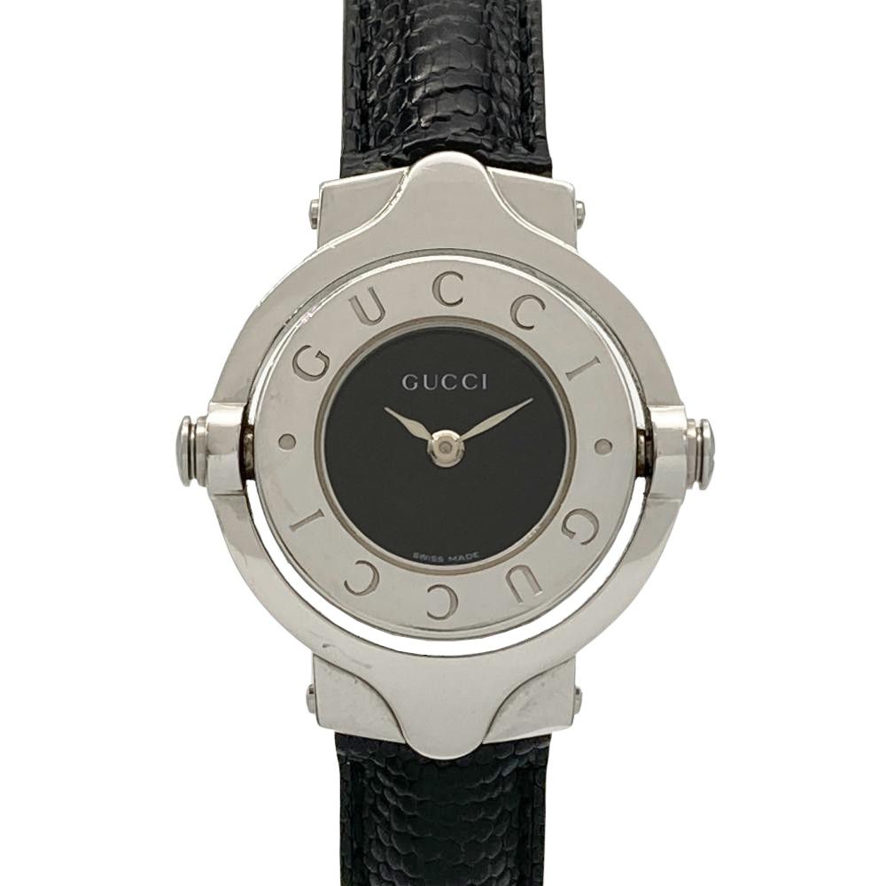 グッチ GUCCI 6600L ターンフェイス 腕時計 ブラック文字盤 SS レザー 稼働品 レディース【中古】