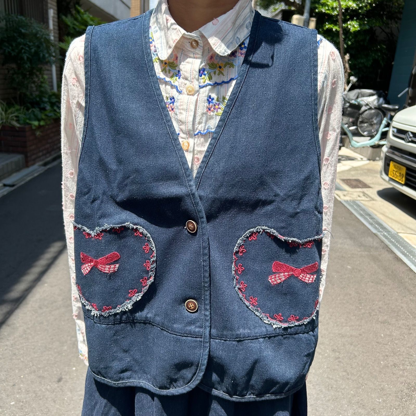 デニム刺繍ベスト(WQ-692)