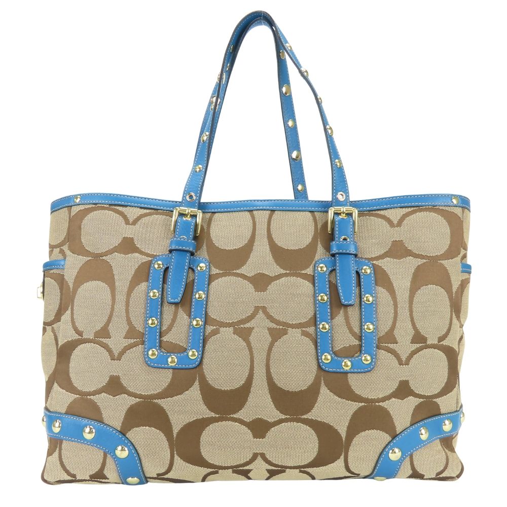 COACH シグネチャー ハンドバッグ ブルー 人気販売】【中古】 コーチ 