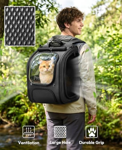 ペキュート Pecute 猫 きゃりーバッグ ペット キャリーバッグ 猫 犬用 リュック 透明な窓 通気性 ペットハウス 折り畳み お出かけ ドライブ 旅行 通院 防災 避難用 キャリー ブラック 0