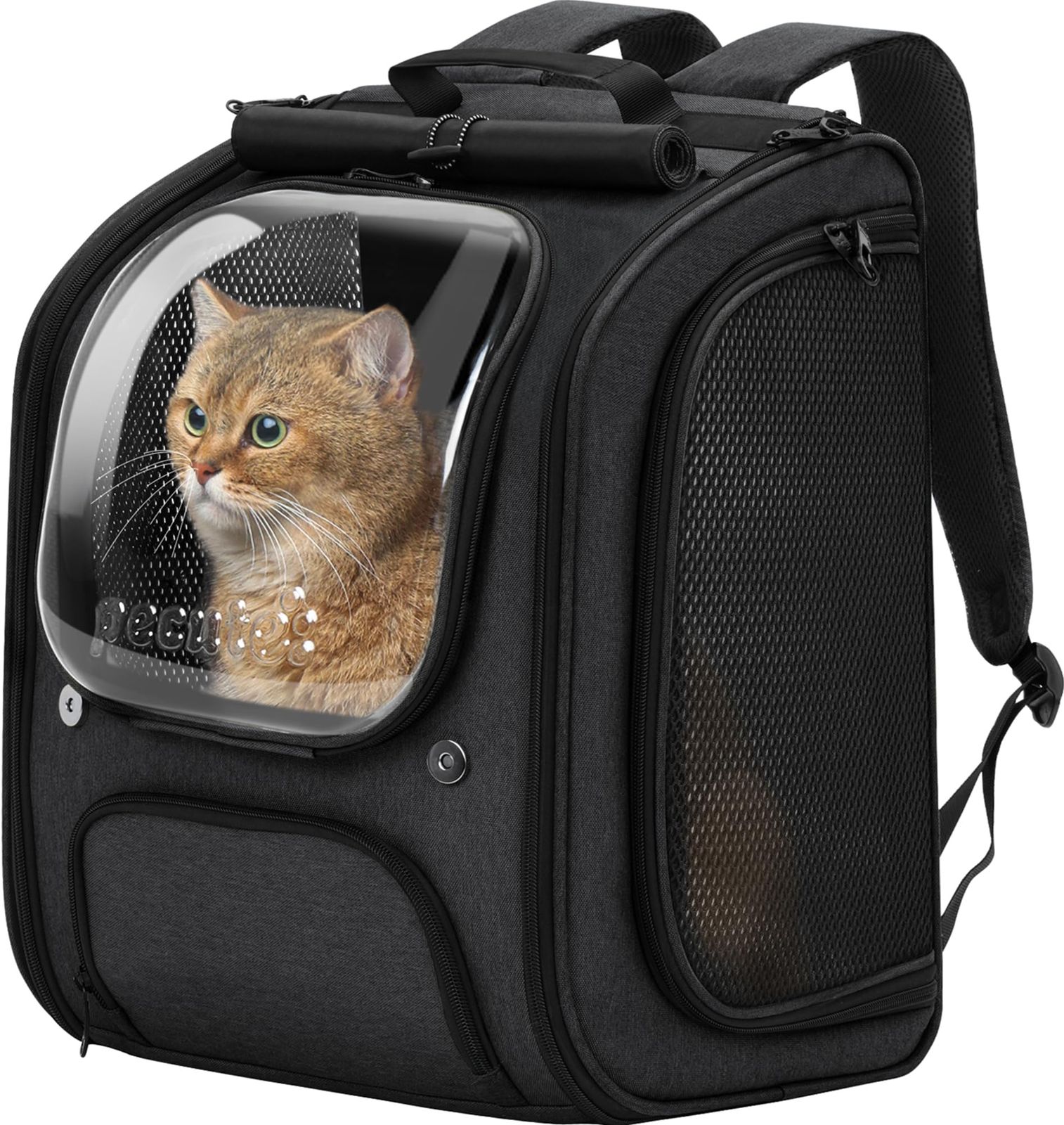 ペキュート Pecute 猫 きゃりーバッグ ペット キャリーバッグ 猫 犬用 リュック 透明な窓 通気性 ペットハウス 折り畳み お出かけ ドライブ 旅行 通院 防災 避難用 キャリー ブラック 0