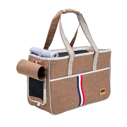 GPR 猫 犬 うさぎ 小動物兼用 2WAY ペットキャリー キャリーバッグ・スリング キャリーバッグ ペットキャリーバッグ 3色 軽い 折りたたみ 水洗いOK 三面メッシュ加工 900D防水オックスフォード 顔出し お出かけ用品 (ブラウン, L) 0