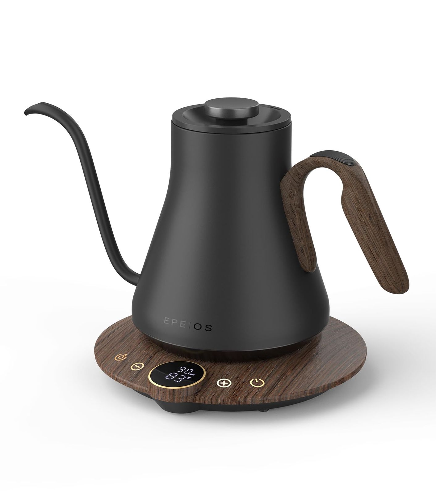 エペイオス(Epeios) 電気ケトル コーヒーケトル 1°C単位の精密調節 ドリップケトル コーヒーポット 細口ドリップ LED表示パネル 電気ポット ドリップ ポット コンパクト0.9L 1040W 木目調取っ手ベース 0