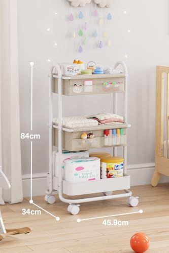 KALORCARE おむつストッカー ベビー用品 収納ワゴン 3段 キャスター付き 出産準備 赤ちゃん用品 おむつバッグ 整理整頓 取り外し可能な仕切り付き 移動便利 多機能 ベビーベッド用 大容量 ナーサリー収納 (ブラック) 0