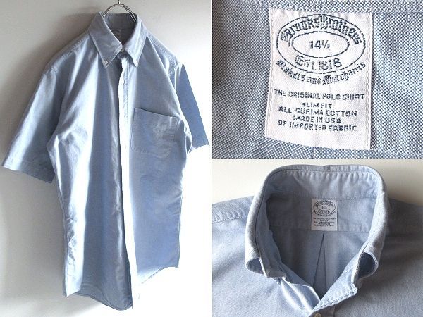USA製 Brooks Brothers ブルックスブラザーズ makers and merchants メイカーズ 半袖 オックスフォードシャツ BDシャツ 14H サックスブルー