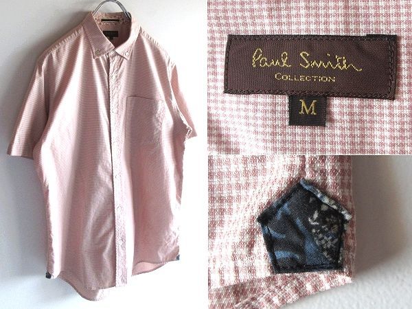 最高級ライン Paul Smith COLLECTION ポールスミス コレクション 2022SS 千鳥格子 チェックシャツ BDシャツ M ピンクベージュ