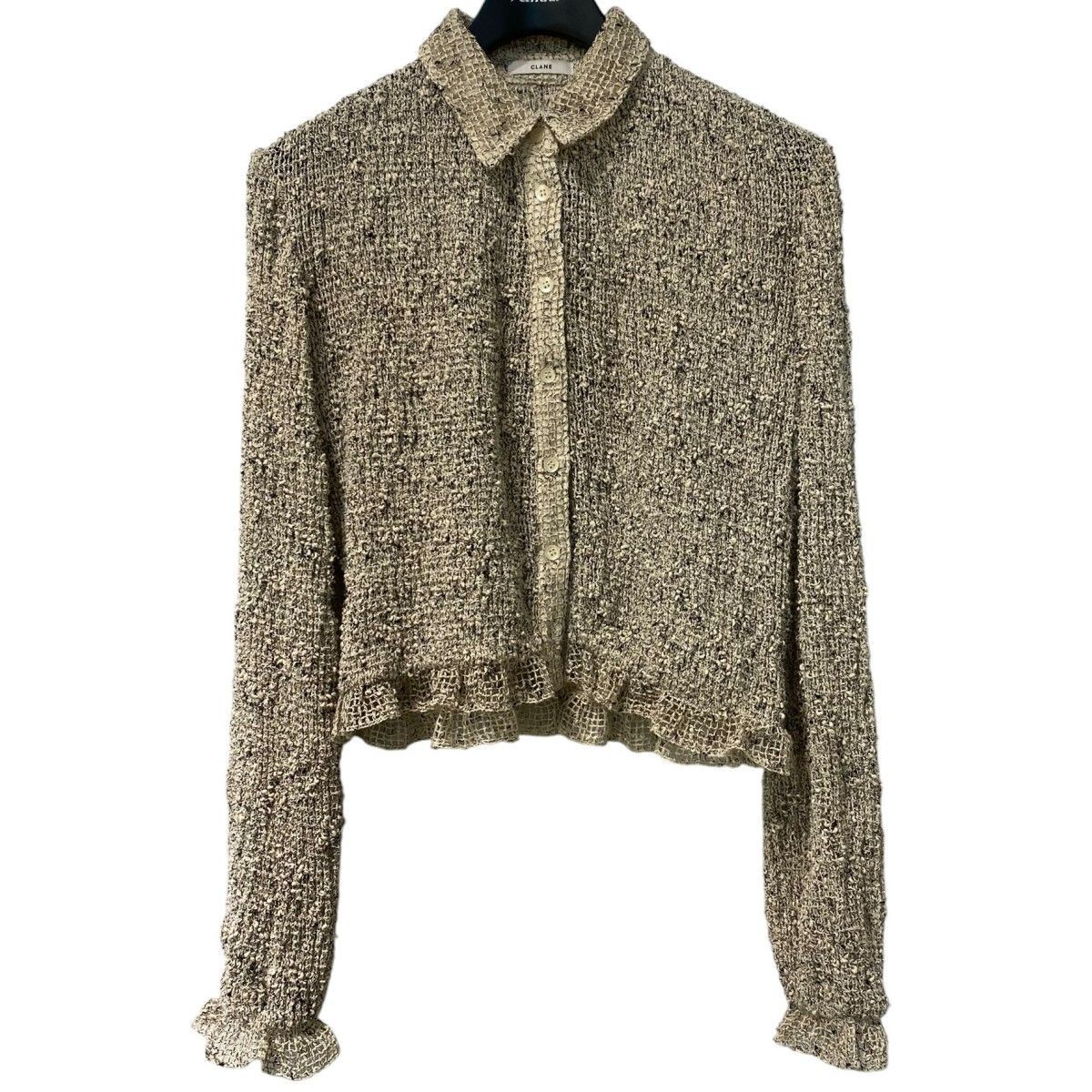 CLANE 25AW MIX MESH GATHER SHIRTミックスメッシュギャザーシャツニットポロカーディガン 8069000145366