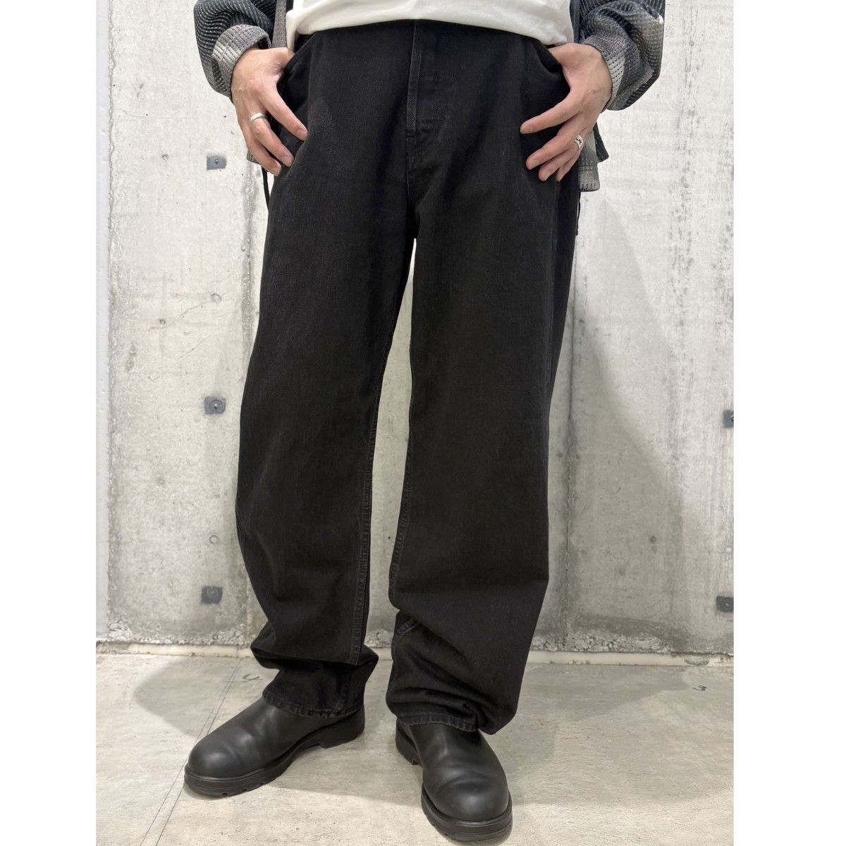 KAJA 26SS Medium Baggy Black Denim Pants加工バギーデニムパンツ