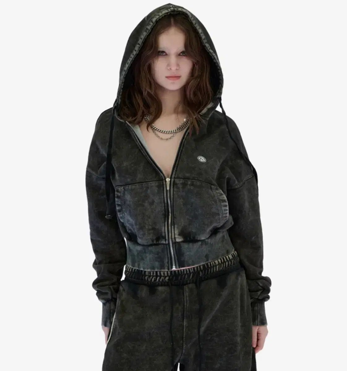 KIRAKIRA WASHED HOODIE ZIPUP BLACK フードジップアップ