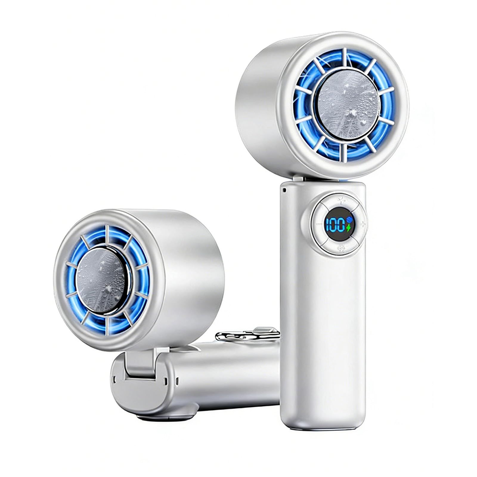 ZVCXOE ハンディファン 冷却プレート 【2026新登場&-25℃瞬間冷却&100段階風力調節】 クーラー 携帯ハンド扇風機 4WAY(卓上・手持ち・首掛け・カラビナ付き) 小型 せんふうき ミニ 超高速強風 強力静音 ペルチェ素子 冷感 aca74ffc
