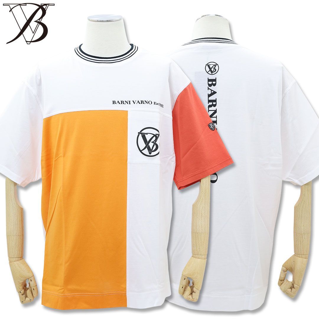 バーニヴァーノ BARNI VARNO BV ポケット 刺しゅう 配色 切替 天竺 Tシャツ LLサイズ BSS-PTH5532 日本製 26SS