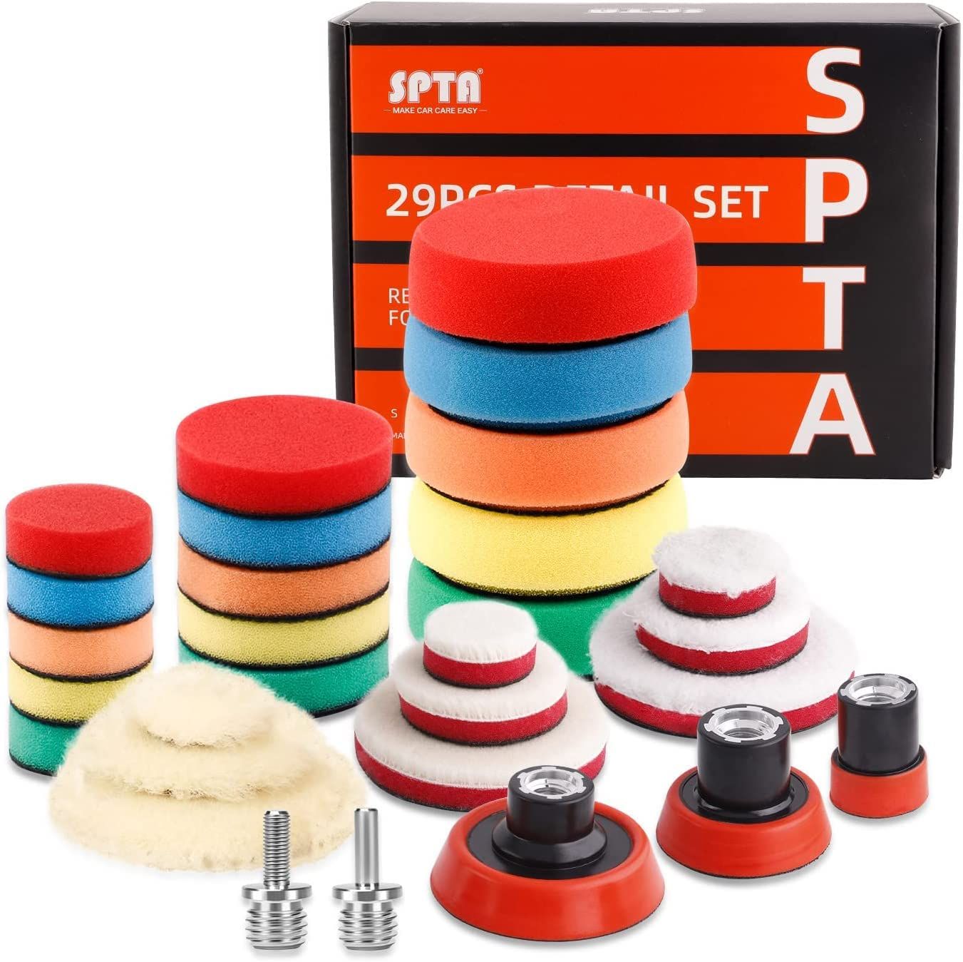 SPTA 29点ポリッシャースポンジバフセット ポリッシャー研磨 バフ 電動ドリル スポンジセットミニポリッシャーバフ用 研磨スポンジ パッド 自動車ポリッシャー25mm 50mm 75mmバッキングブラッド付き塗装マジックテープ式 0.35 190f96d1