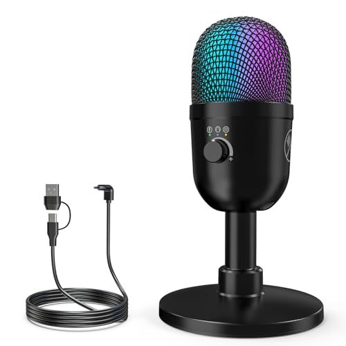 ZealSound マイク ? USBコンデンサーマイク ミュート、エコー、ノイズキャンセルの3つの機能を備えています 8種類RGB iPhone用 PC用 スマートフォン用、 ストリーミング、ゲーミング、ポッドキャスト向け 黒 国内発送 91a646c1