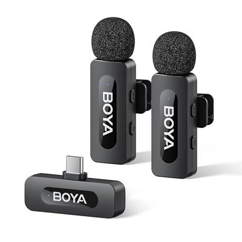 BOYA BY-V20 ワイヤレスマイク ピンマイク iPhone 15/16 シリーズ/Androidスマホ対応 USB-Cマイク 100m安定伝送 9H連続使用時間 ノイズキャンセリング 小型マイク プラグ＆プレイ 360°回転クリップ 5722bc86
