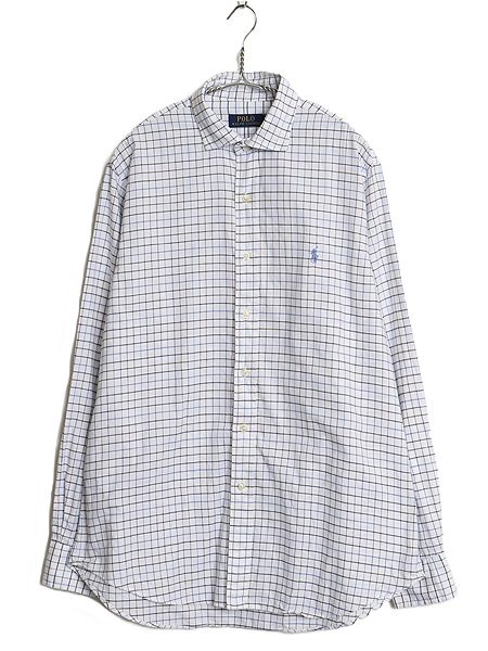 ポロ ラルフローレン チェック 長袖 シャツ メンズ L / ワイシャツ カジュアル ビジネス コットン 薄手 シンプル マルチカラー トップス 白
