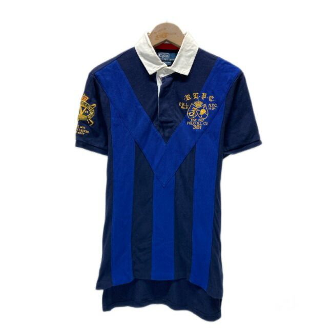 【中古】　POLO by RALPH LAUREN　ラガーシャツ　半袖　シャツ　トップス　ハーフボタン　バイカラー　ワンポイント　ブランドロゴ　刺しゅう　古着　/0113