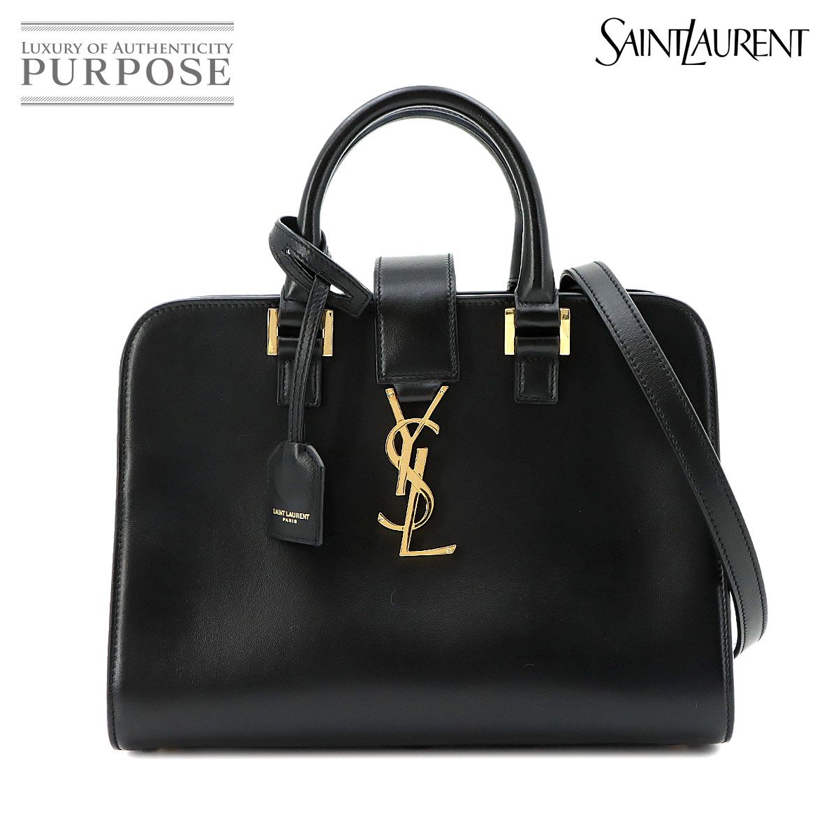 新品同様 サンローラン SAINT LAURENT ベイビー カバス 2way ハンド ショルダー バッグ レザー ブラック 568853 Baby Cabas 90283266