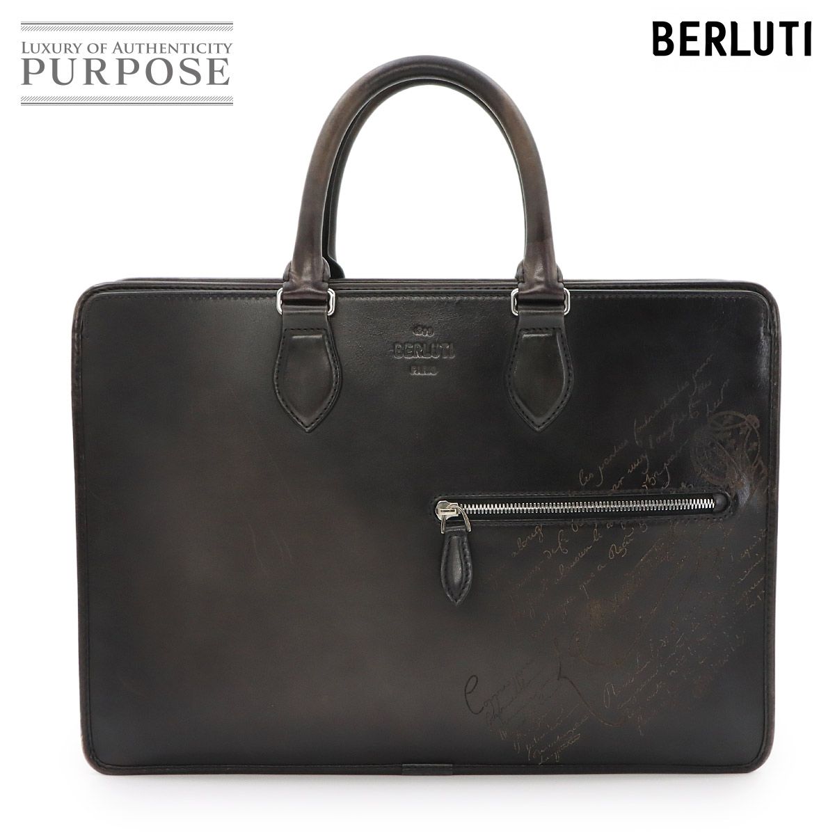 Good Condition Berluti Berluti Anjour Briefcase Business Bag Venezia Leather Black Silver Hardware 90323908