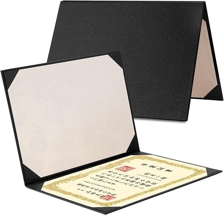 Tubbi 賞状ファイル 証書ファイル 縦横兼用 Certificate/Document Cover 二つ折り証書入れ 賞状入れ パッドなし コーナーリボン付き 感謝状 卒業証書 合格証書 表彰状 店舗カタログに (ブラック, 10冊セット)