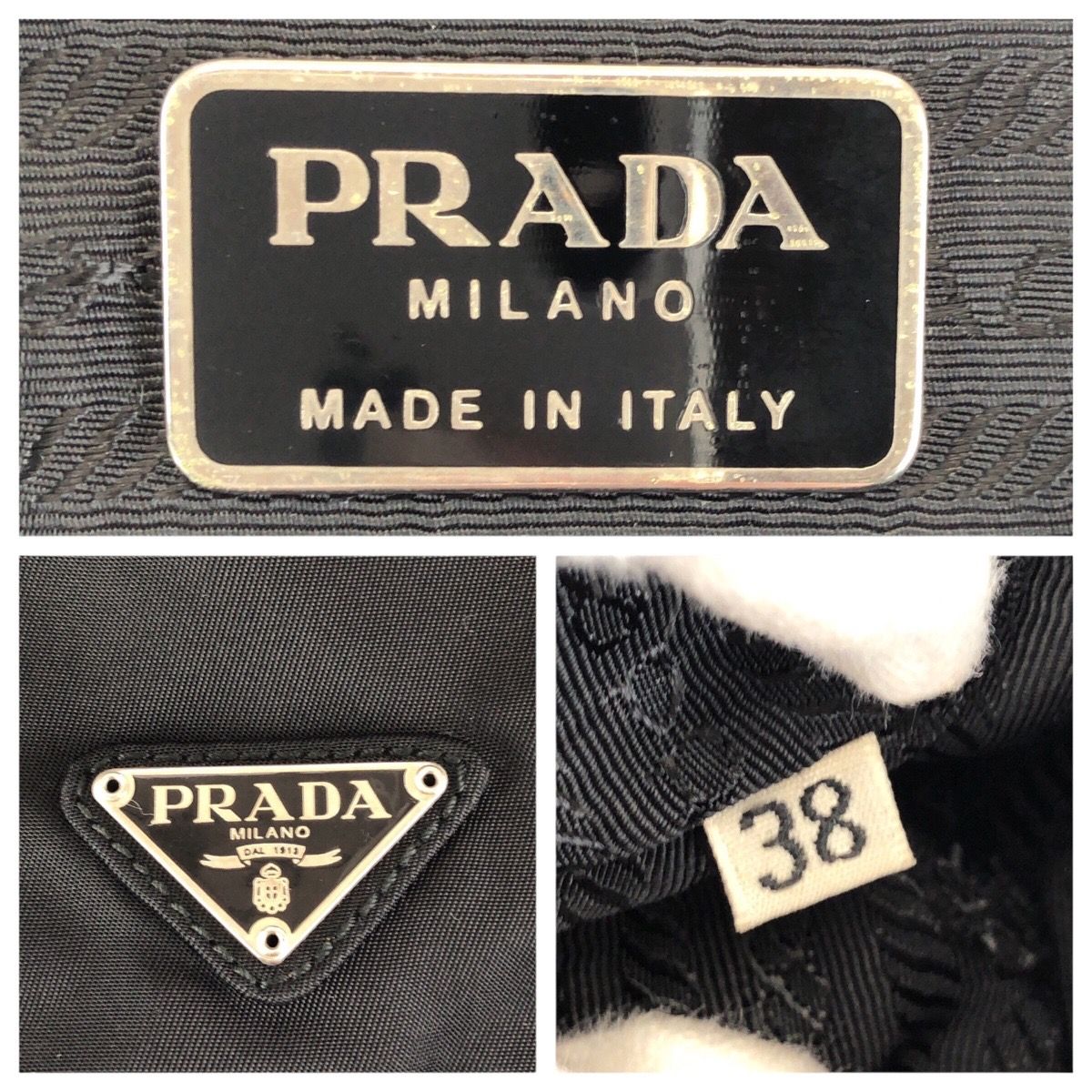 美品 PRADA プラダ テスート 三角ロゴプレート ブラック 黒 シルバー 