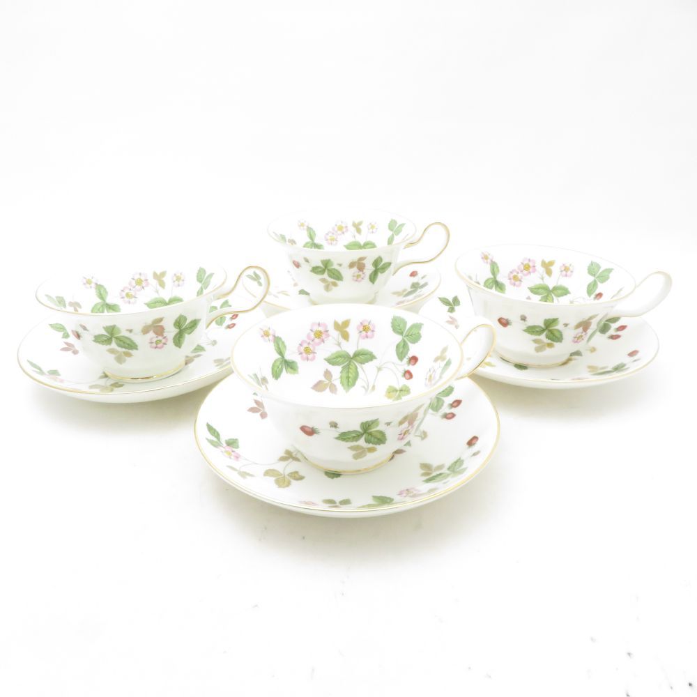 美品 WEDGWOOD ウェッジウッド ワイルドストロベリー ティーカップ＆ソーサー 4客 セット ピオニー 花柄 金彩 紅茶 英国 SU14171J1