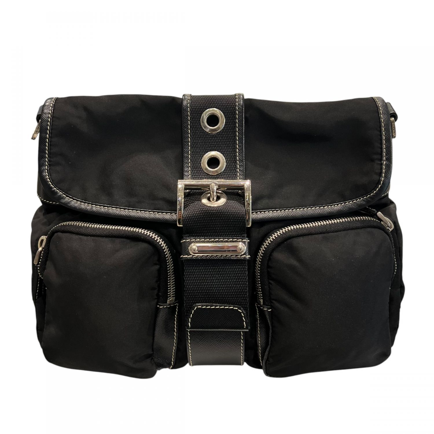 中古】 PRADA プラダ 三角ロゴプレート 斜め掛け ショルダーバッグ 