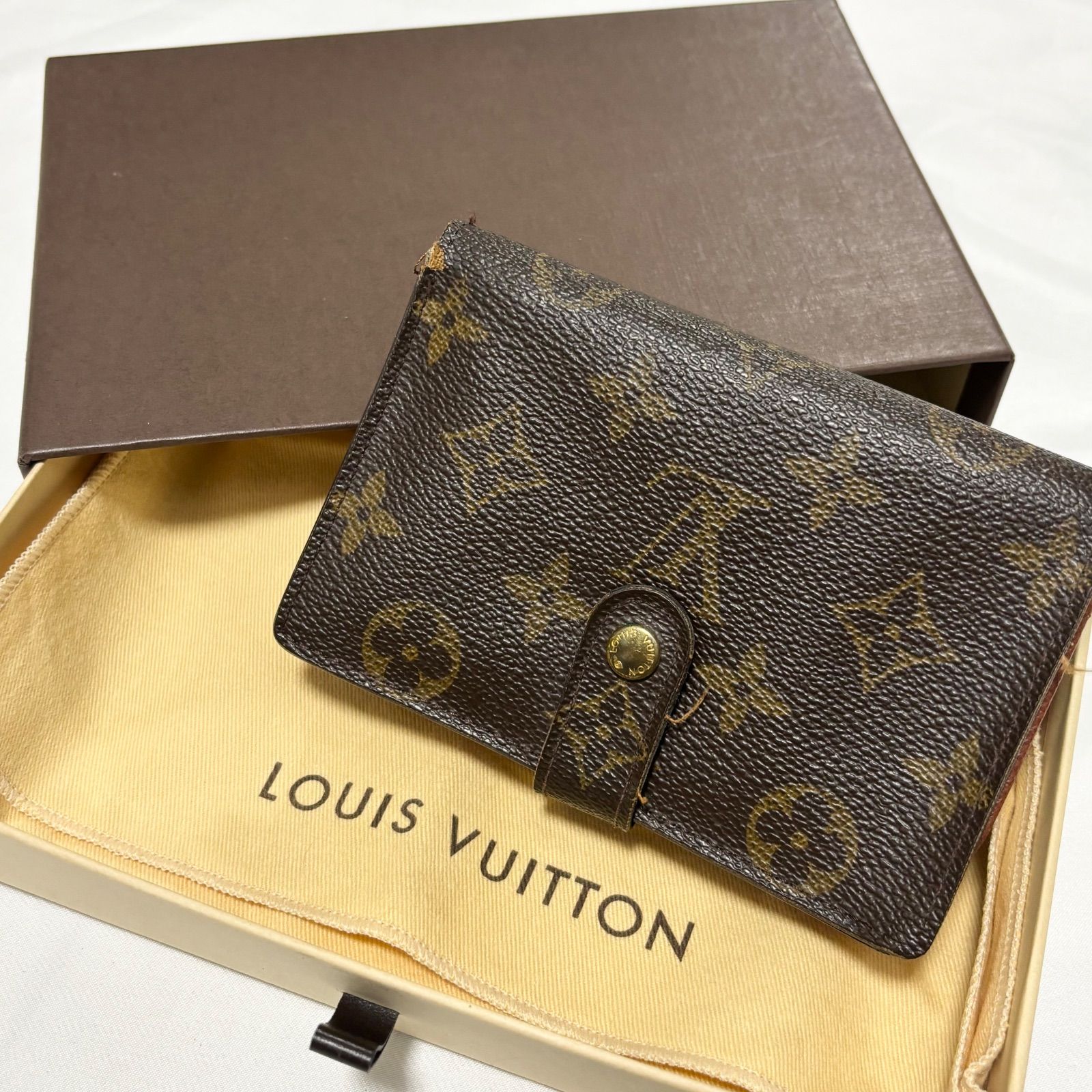 【送料無料】Louis Vuitton/ルイヴィトン/二つ折り財布/ポルトモネ・ビエ・ヴィエノワ/ウォレット/サイフ/モノグラム/ブラウン/がま口財布/中古品/箱付き