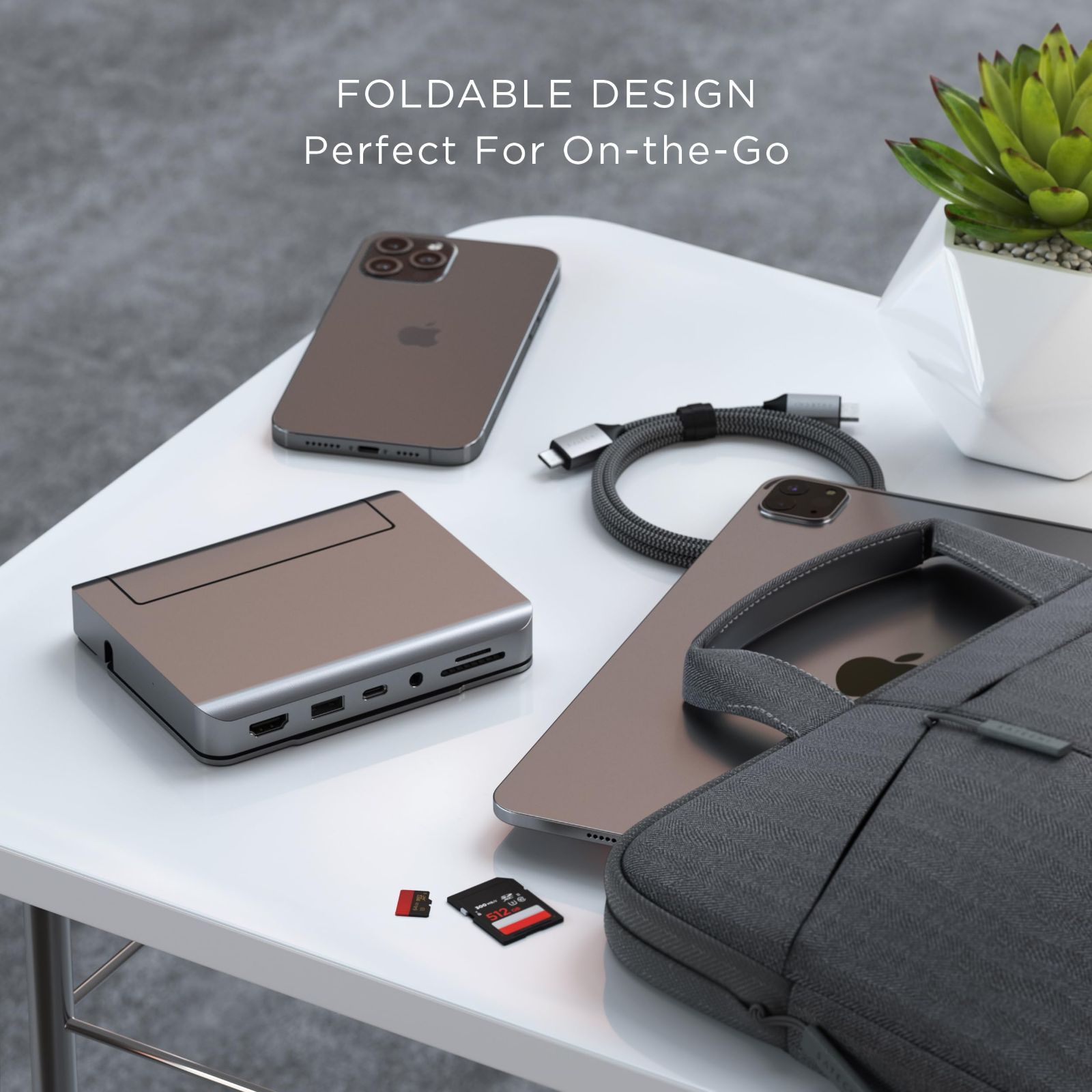 【特価商品】SATECHI 6 in 1 アルミ製 タブレット スタンド & usb-c ハブ ? 折りたたみ式横型 スタンド usb-cデバイス対応 スタンド 60W 急速充電、4K HDMI、USB-A ポート、SD/MicroSD カードリーダー、オーデ
