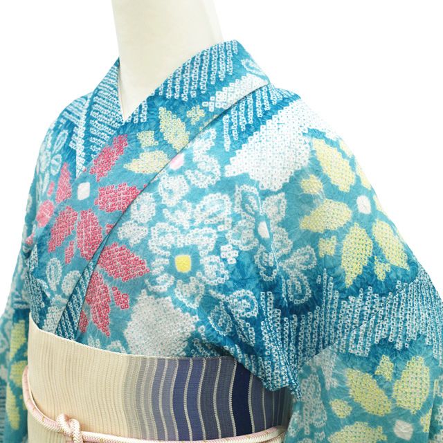 中古】 本場有松鳴海絞り 浴衣 夏物 リサイクル 有松 ゆかた 絞り 木綿