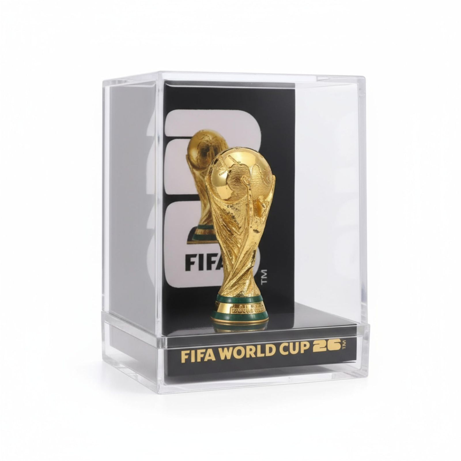 公式FIFAワールドカップ2026版 - プレミアムアクリルケースに入った3インチ3Dトロフィー - 流行に左右されないコレクターズアイテム - FIFAワールドカップトロフィーレプリカ 男の洞窟やフットボールの記念品に最適