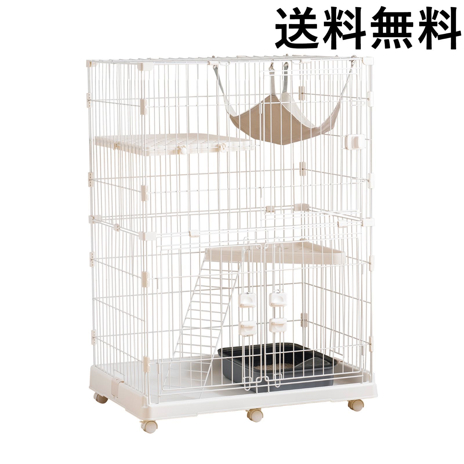 猫 ケージ 収納型 キャットケージ 2段 1段2段可能 キャスター付 キャット