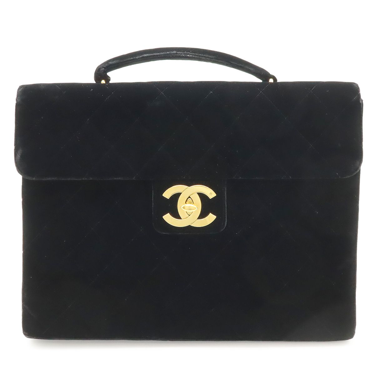 CHANEL シャネル マトラッセ ココマーク ビジネスバッグ ブリーフケース ハンドバッグ ベロア ベルベット レザー ブラック 黒 ゴールド金具