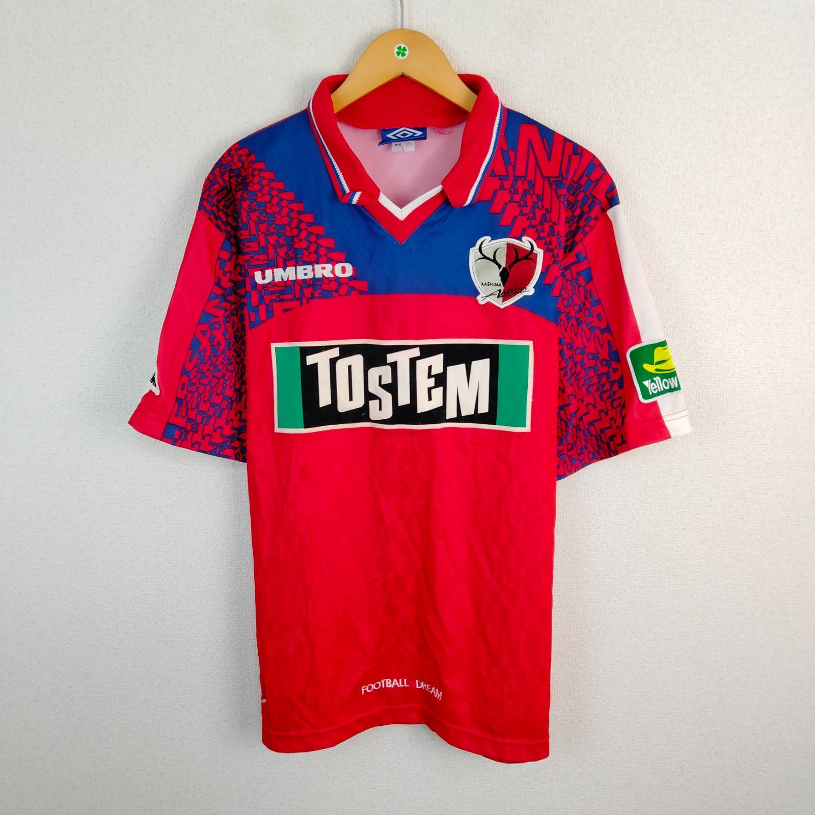 1997　umbro アンブロ 半袖 ゲームシャツ 鹿島アントラーズ チームロゴプリント レッド L メンズ 古着 スポーツMIX ストリート