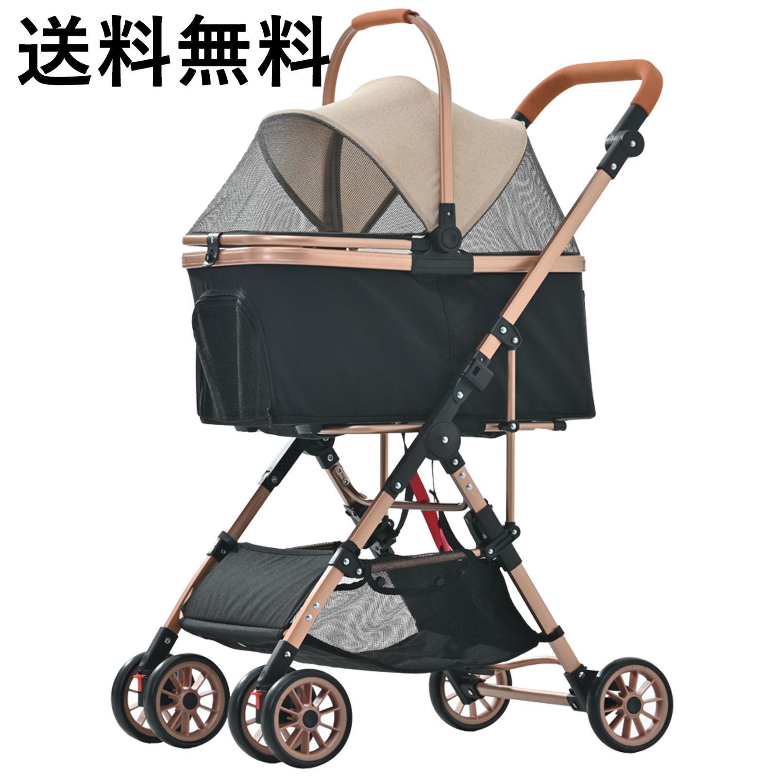 ペットカート アルミ製 分離式 取り外し可能 折りたたみ 多頭 中型犬 小型犬 猫 2way 軽量 ストッパー付き 4輪 組立簡単 工具不要 介護用 ドッグカート ペットバギー 犬 猫 動物 ペット用品 <JETO>