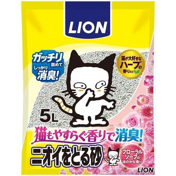 （まとめ）ニオイをとる砂 フローラルソープの香り5L 〔ペット用品〕〔×4セット〕
