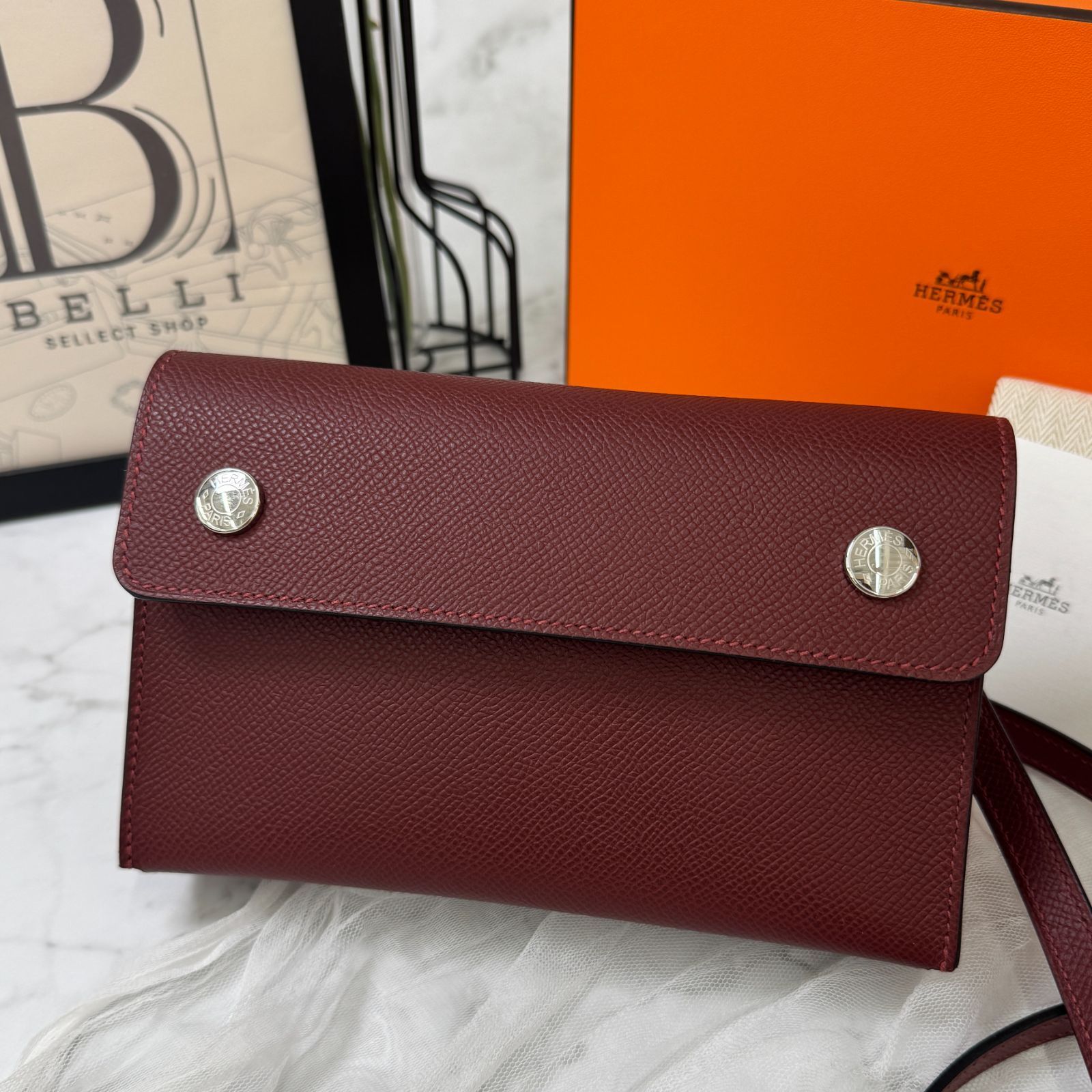 鑑定済み【 美品 】K刻印 エルメス ナップ トゥー ゴー エプソンカーフスキン ルージュアッシュ シルバー金具 ウォレットバッグ ショルダーバッグ ナップトゥーゴー