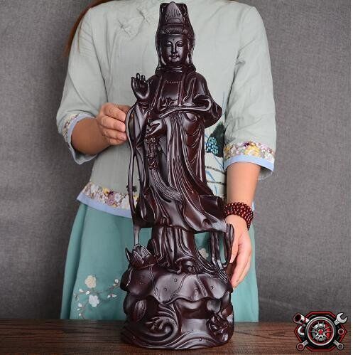 売れ筋 仏教美術 木彫仏像 精密細工 木彫り 黒檀木 観音菩薩像 仏像 置物 高さ30cmcp515