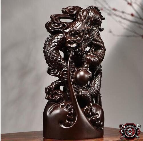 売れ筋 黒檀木 木彫り精密彫刻 龍 置物 居間動物 装飾 工芸品cp515 