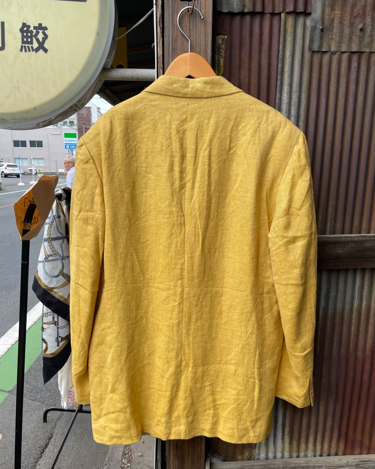 90s Cacharel リネン100% テーラードジャケット（マスタードイエロー・3ボタン） 写真7