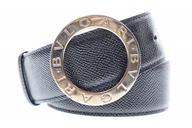 ブルガリ BVLGARI レザー ラウンド ロゴ バックル シルバー ベルト