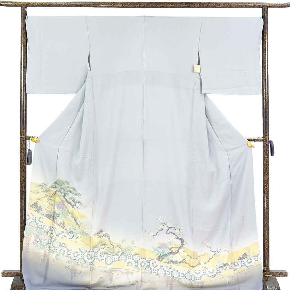 色留袖 身丈173cm 裄70.5cm 前幅26.5cm 後幅31cm 袖丈49cm 袖幅35cm レディース 袷 縫取り 裄長 裄L-LLサイズ 秋冬春用 正絹（シルク）ブルー トールサイズ 美品 リメイク リユース リサイクル【呉服のきくや】