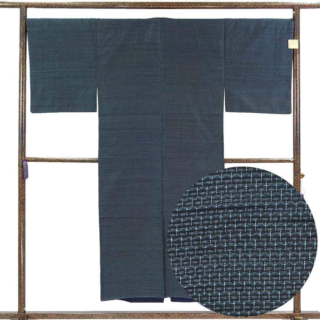 男物着物 身丈147cm 裄69cm 前幅26cm 後幅32cm 袖丈51cm 袖幅35cm メンズ 袷 絣模様 裄長 裄L-LLサイズ 秋冬春用 正絹（シルク）ネイビー トールサイズ 未使用品 リメイク リユース リサイクル【呉服のきくや】