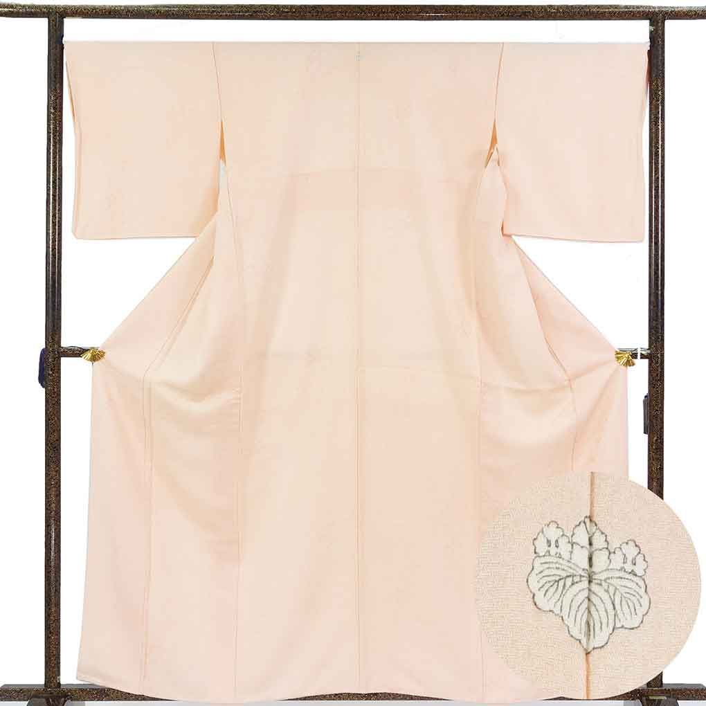色無地 身丈162cm 裄69cm 前幅22.5cm 後幅29.5cm 袖丈49cm 袖幅34cm レディース 袷 無地 裄長 裄L-LLサイズ 秋冬春用 正絹（シルク）ピンク 美品 リメイク リユース リサイクル【呉服のきくや】