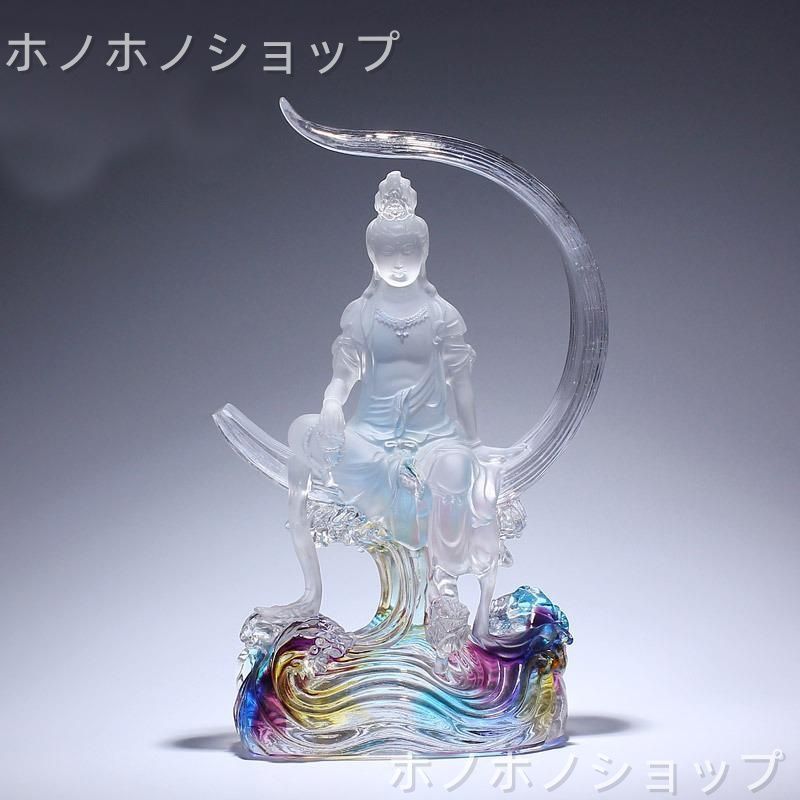 水月観音菩薩 琉璃 神様 神 仏 観音菩薩 置物 虹色 硝子 ガラス オブジェ 幸運 長寿 縁起物 魔除け 厄除 開運 幸運 財運 金運 安産祈願 無病息災 子宝 健康運