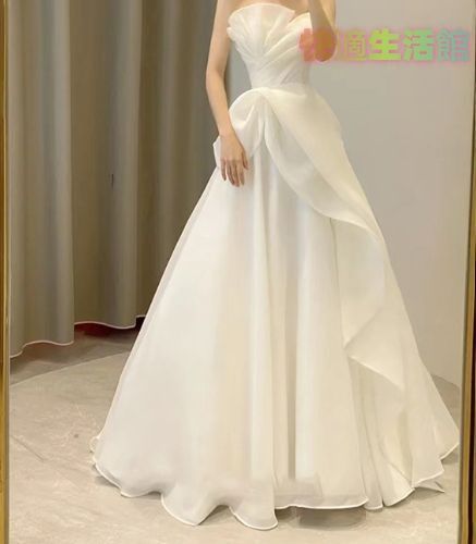 【セール】ウエディング ドレス ロングドレス ホワイト 上品 結婚式 前撮り チューブトップ フレア Aライン シンプル 大人 お洒落 39lf515